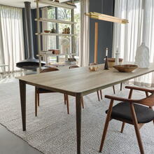 Keramiek eettafel met houten onderstel
